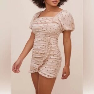 Anthropologie ASTR The Label Julianna Dress Taupe Black Floral‎ Dot Size Small